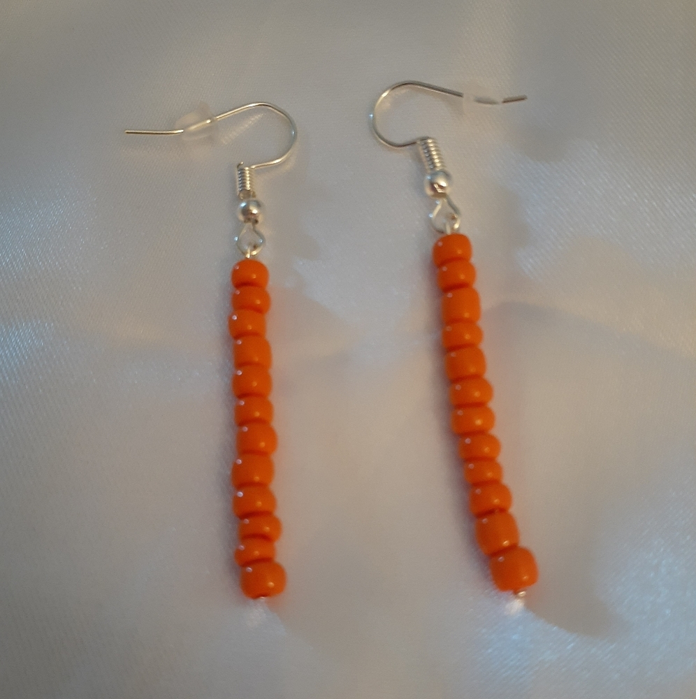 Orange Stacked Dangle Earrings Silver Plated Hook handmade drop line bar earring